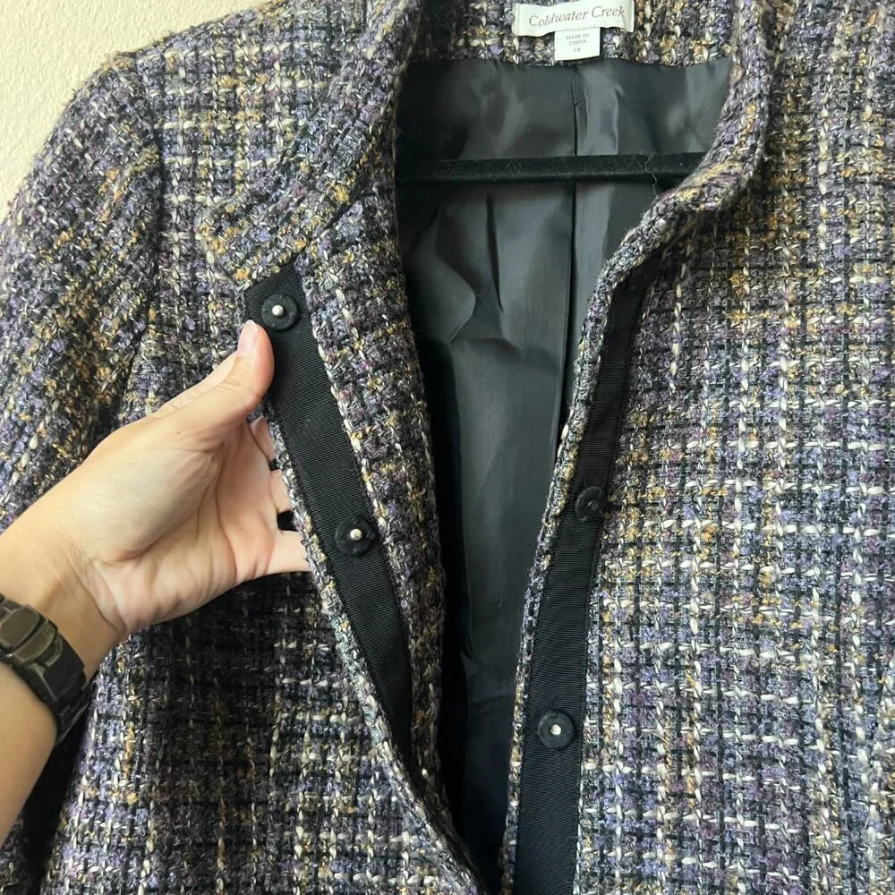 Coldwater Creek Multicolor Collarless Tweed Jacket Size 14 - Picture 3 of 7